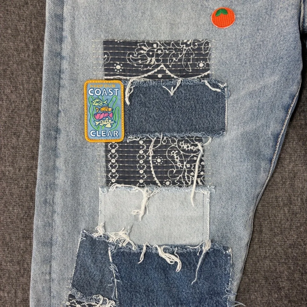 Levi's Light Blue Straight Jeans with Patchwork and Peace Patch